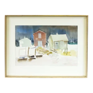 Late 20th Century Snowbound Lobster Man Original Watercolor on Paper Signed