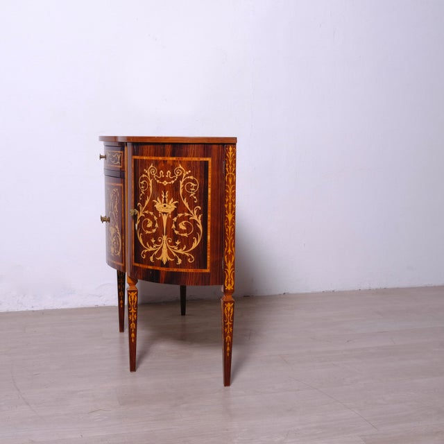 Louis XVI Style Inlaid Wooden Half-Moon Sideboard, 1950s For Sale - Image 3 of 12