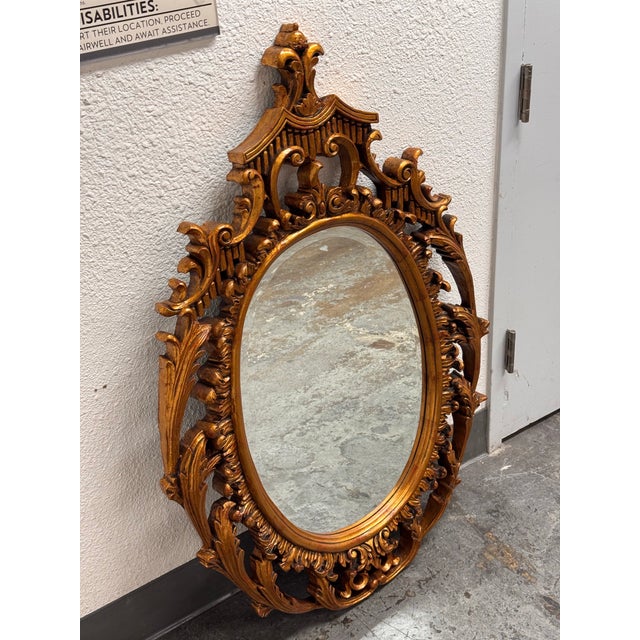 Mexican Rococo Revival Oval Gold Finish Wall Mirror, Late 20th Century For Sale - Image 11 of 12