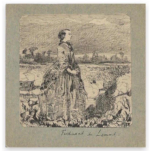 Woman in nature is an original drawing in black point on paper, realized by Ferdinand Lemud. Good conditions except for...