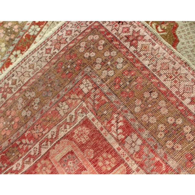 Antique Medallion Turkish Small Oushak Carpet in Various Green Tones & Red For Sale In Atlanta - Image 6 of 7