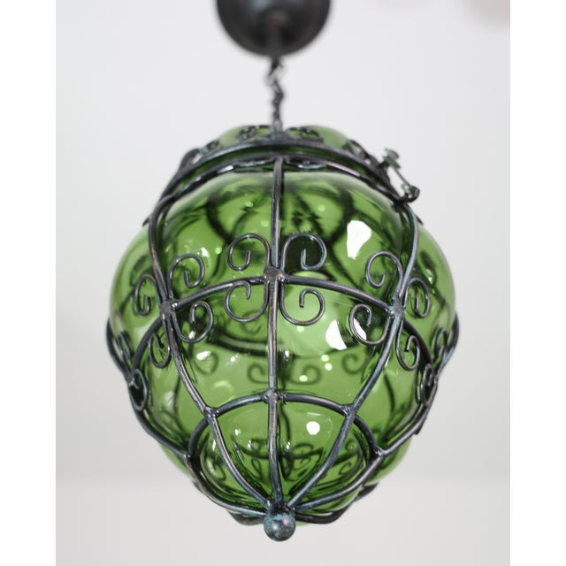 1970s Wonderful Green Colour Venetian Lantern, Attributed to Seguso Murano Glass For Sale - Image 12 of 16