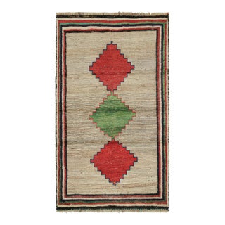 1950s Vintage Persian Tribal Runner in Beige With Green and Red Medallions by Rug & Kilim For Sale