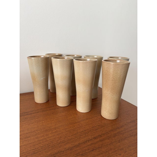 Large Vintage Minimalist Glazed Stoneware Tumblers from Niderviller, 1970s, Set of 8 For Sale - Image 6 of 9