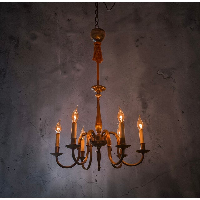 Cream Large Vintage Six-Arm Chandelier by Paavo Tynell, 1930s For Sale - Image 8 of 14