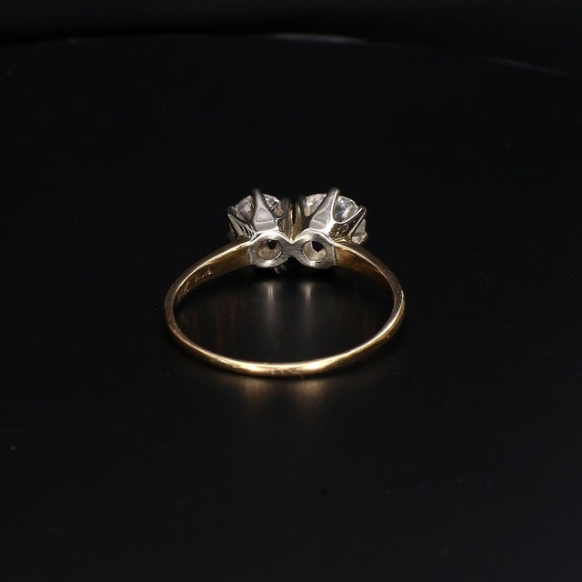 Metal Mid 20th Century 14k Yellow Gold Diamond Ring With Two Round Diamonds (~1.7ctw) - Size 11.75 For Sale - Image 7 of 8