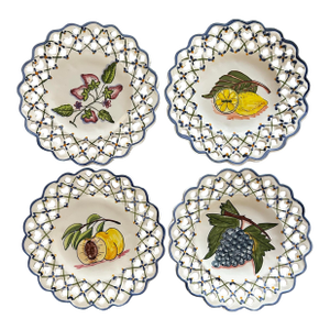 Vintage Fruit Plates Heart Pierced Edge Hand Painted Made in Portugal
