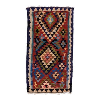 1960s Vintage Turkish Kilim Multicolor Handmade Tribal Wool Rug For Sale