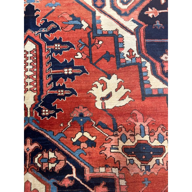 1880's Antique Serapi Rust Navy Blue and Ivory For Sale In Los Angeles - Image 6 of 7