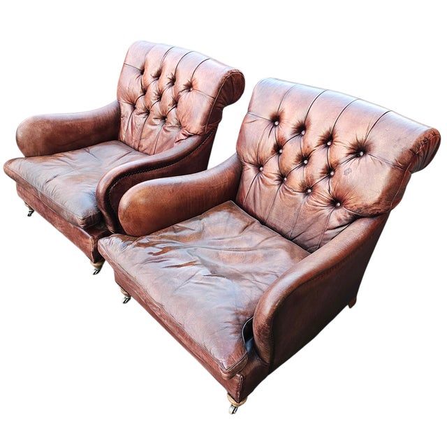 Early 21st Century Pair of Eichholtz Tufted Leather Club Caledonian Armchairs For Sale - Image 10 of 12