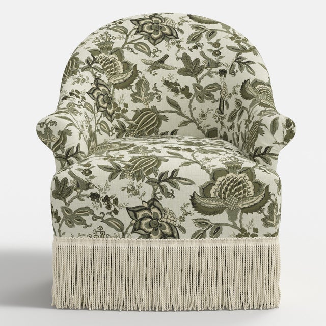 Spritely Home Cecile Ivory Fringe Swivel Chair in Prairie Floral Light Green For Sale - Image 4 of 7