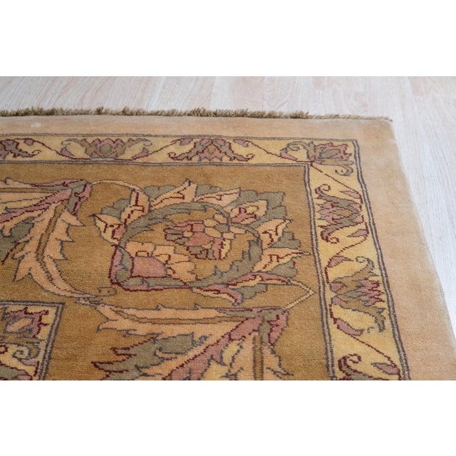 Vibrant Agra Beige Hand-Knotted Wool Rug Carpet, Allover Floral Design India For Sale - Image 4 of 5
