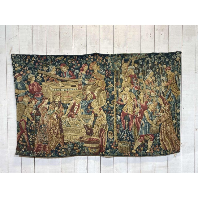 Textile Handmade Medieval Style The Woven Harvest Wall Tapestry, 1960s For Sale - Image 7 of 7