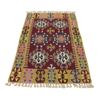 1980s Tribal Style Turkish Handmade Oushak Kilim Rug For Sale