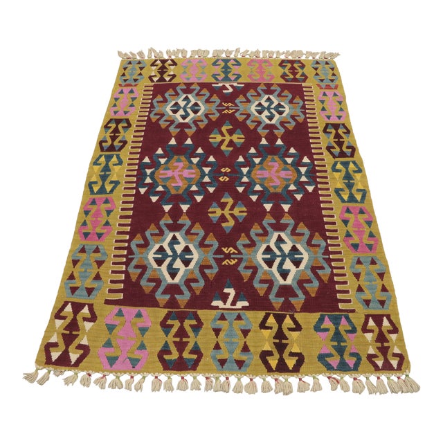 1980s Tribal Style Turkish Handmade Oushak Kilim Rug For Sale