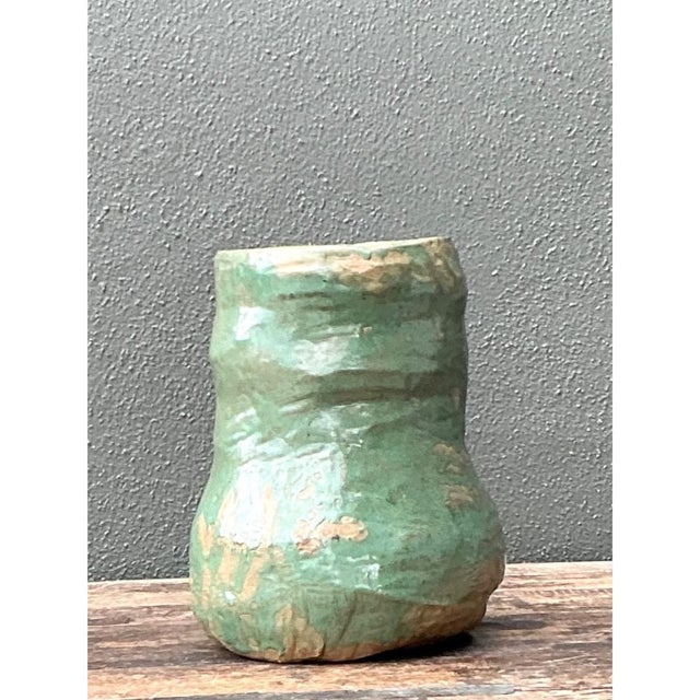 Vintage Green Glazed Ceramic Vase For Sale - Image 4 of 12