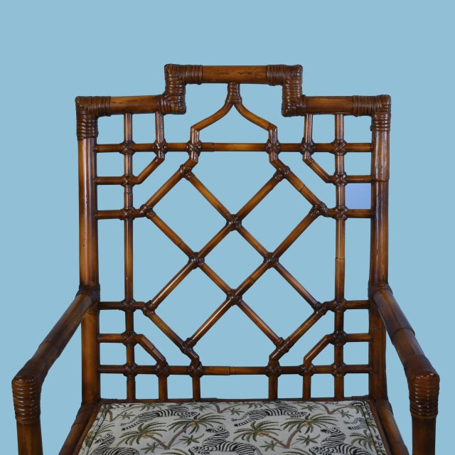 Late 20th Century Pair of Fretwork British Colonial Arm Chairs For Sale - Image 5 of 7