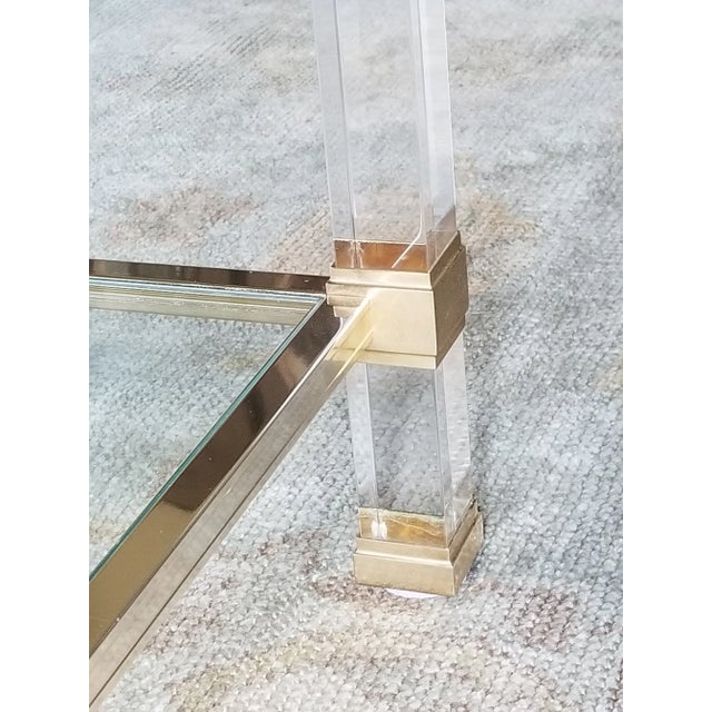 1970's Signed "Pierre Vandel" Lucite & Gilded Metal End Tables Pair For Sale In New Orleans - Image 6 of 7