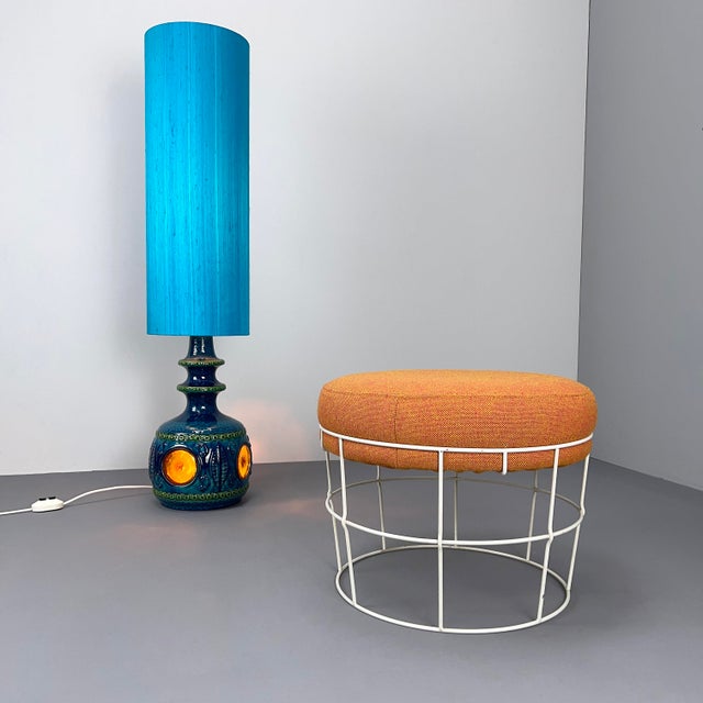 Mid-Century Modern Blue Ceramic Floor Lamp from Bay Keramik with Blue Silk Shade, West Germany, 1960s For Sale - Image 3 of 15