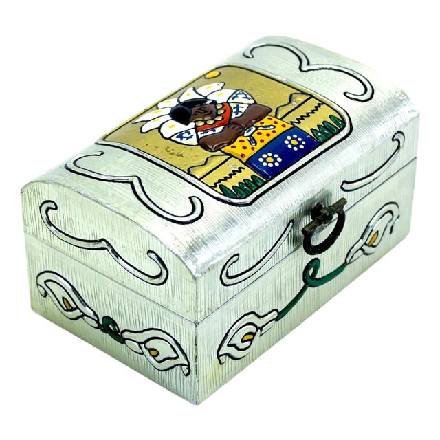 1970s Pressed Tin Calla Liliy Trinket Box For Sale