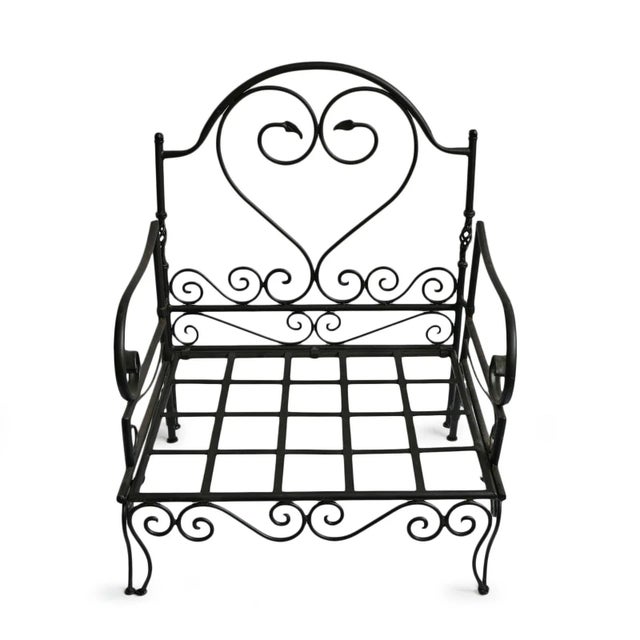 French Country Outdoor Vintage Iron Scroll Mediterranean Arm Chair For Sale - Image 3 of 7