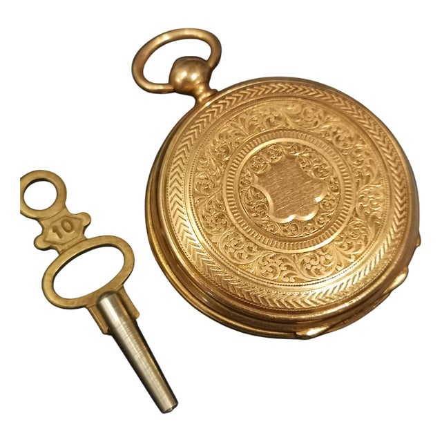 Gold Pocket Watch with Key, France For Sale
