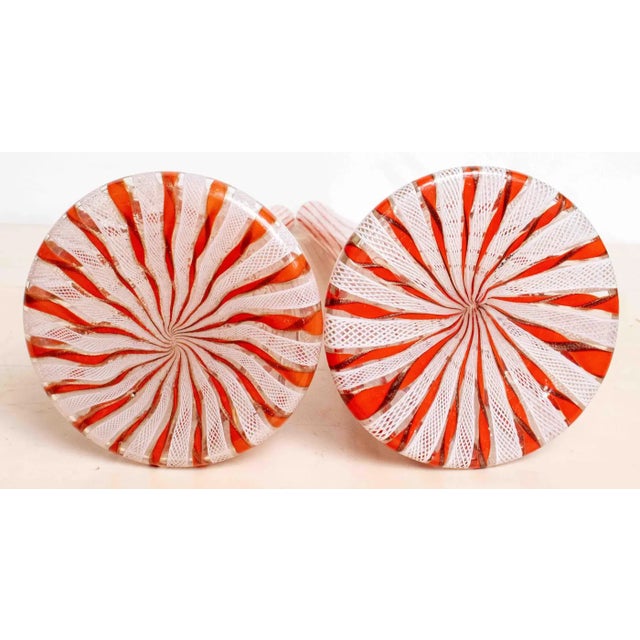 Glass Pair of 1950s Orange Swirl Decanters With Matching Stoppers Attributed to Fratelli Toso For Sale - Image 7 of 7