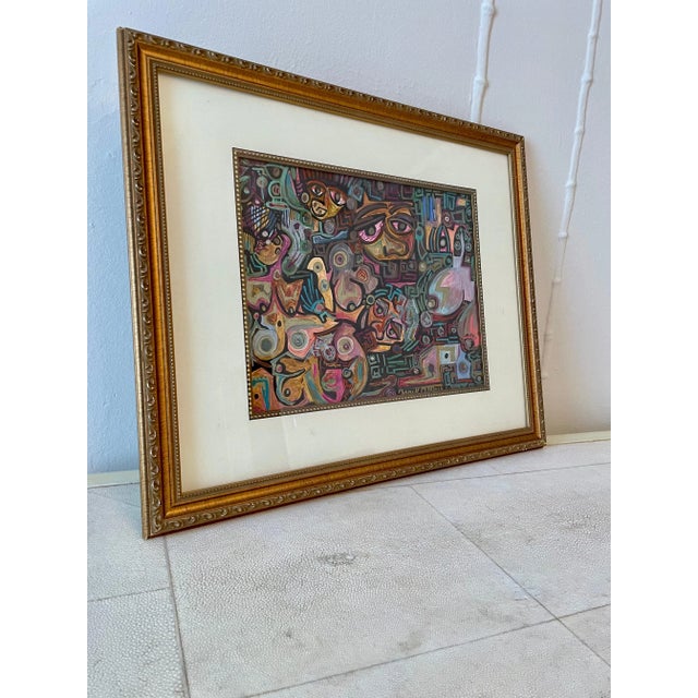 Cubism Contemporary Abstract Painting with Frame For Sale - Image 3 of 12