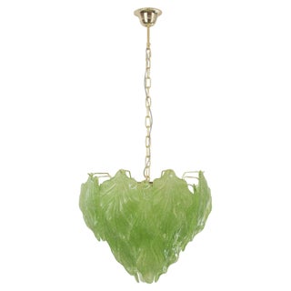Suspension Chandelier in Murano Glass Leaves Green Color, Italy, 1990s For Sale