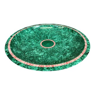 Inlaid Mother of Pearl and Malachite Grand Charger Centerpiece For Sale