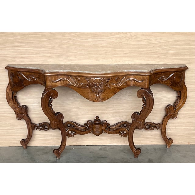 Large French Regency Carved Walnut Console Table With Gilted Edges For Sale - Image 4 of 9
