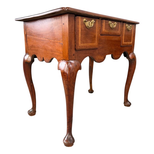 George III Walnut Lowboy Dressing Table, English C. 1770 With Boxwood Stringing For Sale