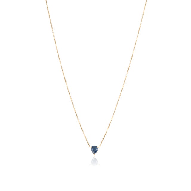 Metal 18k Solid Gold Soliatire Birthstone Necklace With Prong Set Natural Blue Sapphire For Sale - Image 7 of 14