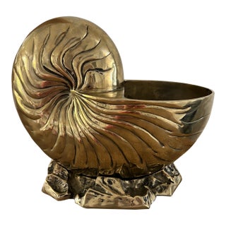 Large Vintage Brass Nautilus Sea Shell Wine Chiller or Planter For Sale