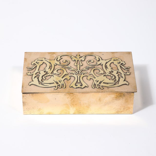 Brass Arts & Crafts Movement Bronze & Brass Box W/ Heraldic Details by Silver Crest For Sale - Image 8 of 12