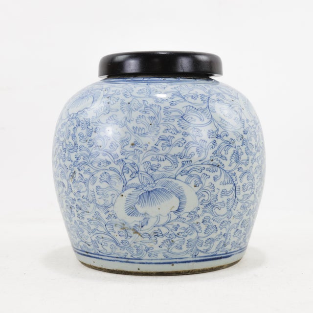 Blue and White Porcelain Ginger Jar With Plants Motif For Sale - Image 11 of 11