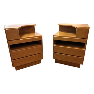 Pair Vintage 1970s Scan Coll Danish Modern Teak 3-Drawer Nightstands For Sale