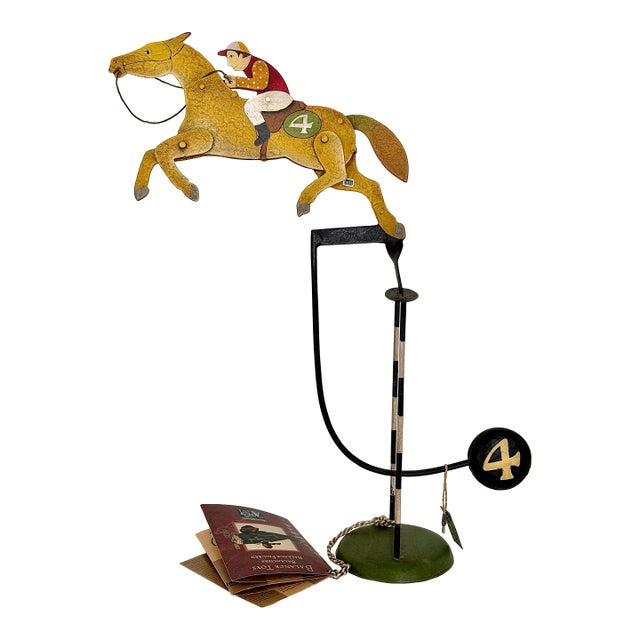 Vintage Rare 2006 a La Maison Horse Balance Toy, Hand Painted Jockey Folk Art Sculpture For Sale