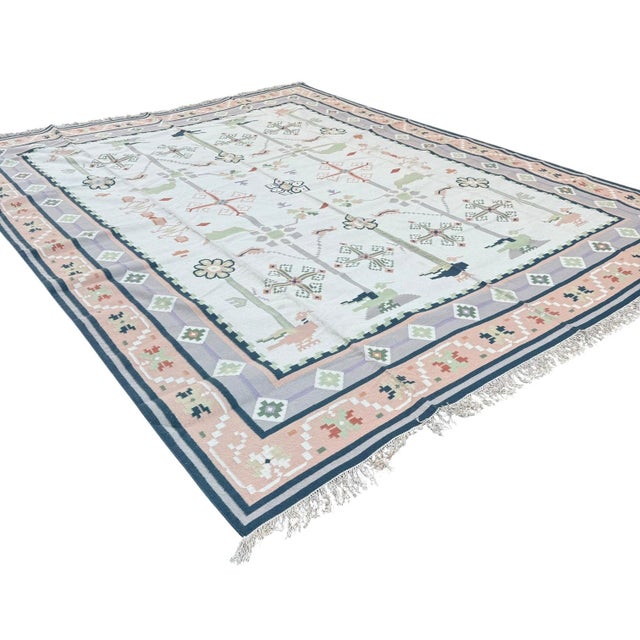 Indian Handmade Dhurrie | Pastel Indian Flatweave Kilim | 12x15 For Sale - Image 3 of 6