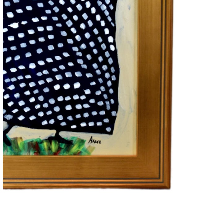 Original one-of-a-kind folk art oil painting of a hen, chicken, or rooster on stretched artist canvas. The talented artist...