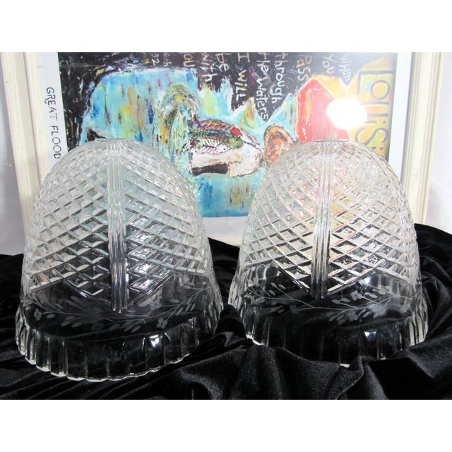Art Deco Vintage Heavy Cut Glass Light Covers Shades - a Pair For Sale - Image 3 of 17