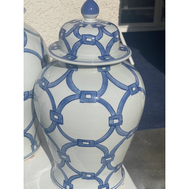 Modern Pair of Blue & White Ginger Jars Lovers Link For Sale - Image 3 of 3