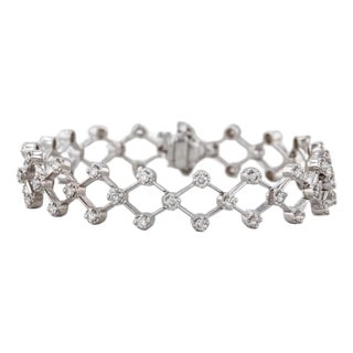 1.70ctw Diamond Lattice Bracelet 14k White Gold 6.75" 10.5mm For Sale