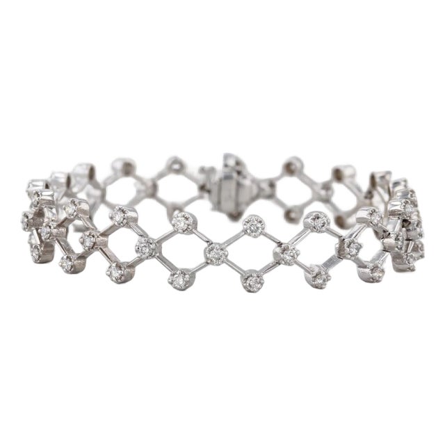 1.70ctw Diamond Lattice Bracelet 14k White Gold 6.75" 10.5mm For Sale