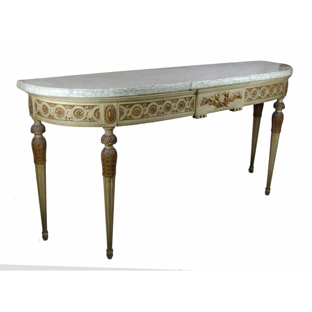 Late 19th century Empire giltwood demi-lune table/console with marble top by Maison Jansen, France By: Maison Jansen...
