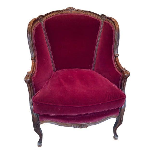 Antique Victorian Parlor Chairs With Burgundy Velvet Upholstery – Pair For Sale