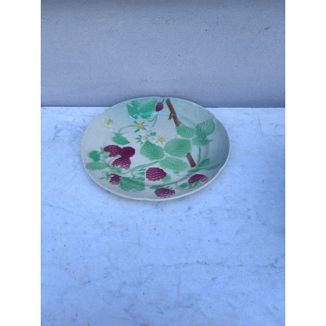 Majolica Raspberries Plate Keller & Guerin Saint Clement circa 1930.