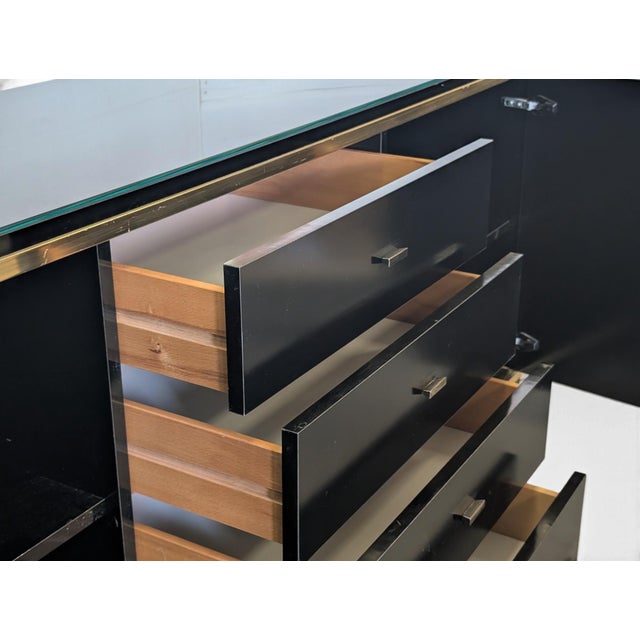Wooden and Brass Sideboard with Smoked Glass Top, 1970s For Sale - Image 6 of 11