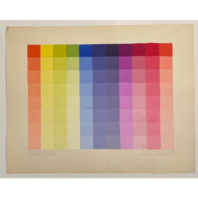 1960s color chart painting, signed by the art school student DG Stewart lower right. Combined shipping available, please...