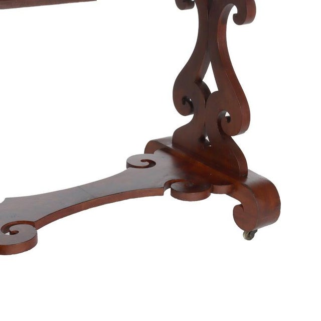Brown Antique Quervelle School Classical Flame Mahogany Marble Top Trestle Table C1840 For Sale - Image 8 of 18